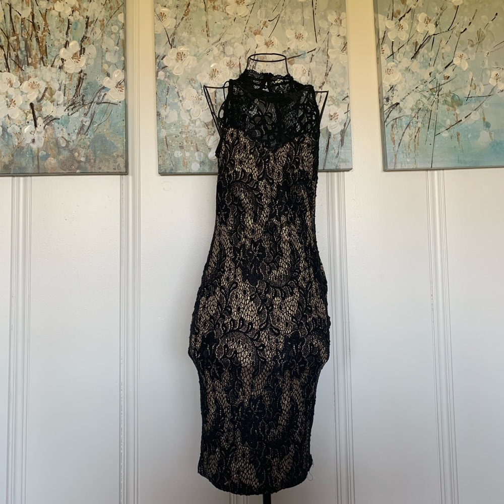 Lace gold & black sparkly body-con dress